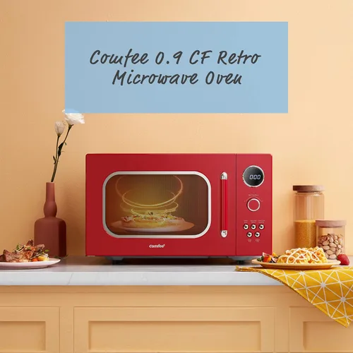 Miniatura 2 de COMFEE' CM-M093ARD - Horno microondas retro con 9 programas preestablecidos, cocción rápida de varias etapas, función de reinicio del plato