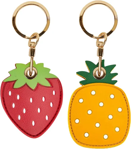 Funda de llavero de cuero compatible con Apple AirTag, buscador rastreador de llavero GPS Airtag con anillo de llave, cubierta protectora Fresa-Piña