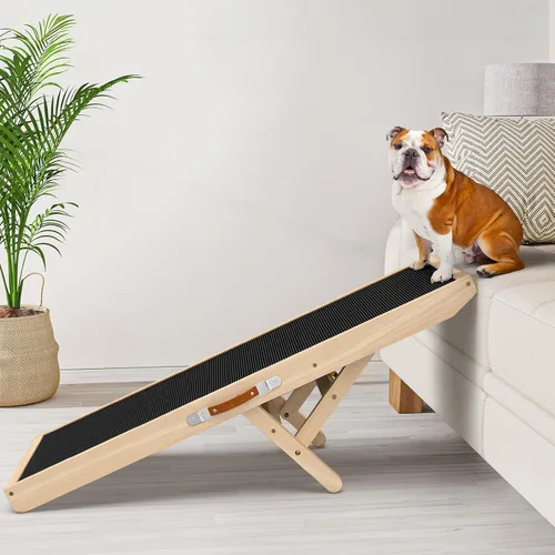 Rampa para perros con alfombrilla de silicona antideslizante, rampas de madera de 39 pulgadas para perros pequeños, soporta hasta 100 libras, altura