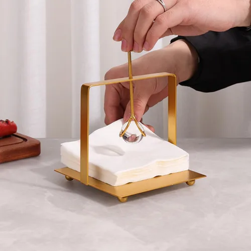 Miniatura 6 de Metal Napkin Stand Decorative Tissue Dispenser with Weight, Gold Square Desktop Napkin Holder for Restaurant, Bar, and Home Table Organizer