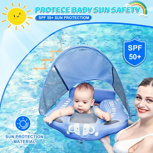 Miniatura 3 de Mambobaby Flotador de natación para bebé con toldo y cola, flotador de piscina infantil no inflable, flotador de natación para niños pequeños