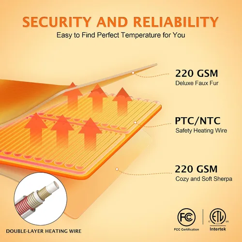 Miniatura 5 de Manta térmica eléctrica de 50 x 60 pulgadas, manta de calentamiento rápido con 8 horas de apagado automático/8 niveles de calor, manta eléctrica