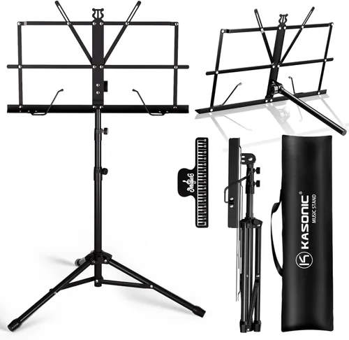 K KASONIC Soporte de música, 2 en 1 de doble uso, plegable para partituras y soporte de escritorio para libros, portátil y ligero con clip para 1