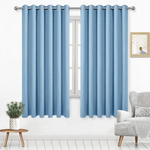 DWCN Cortinas Azul Claro de 63 Pulgadas de Largo, Cortinas Oscurecedoras para Dormitorio, Tratamientos para Ventanas Extra Anchos de 70W, Azul