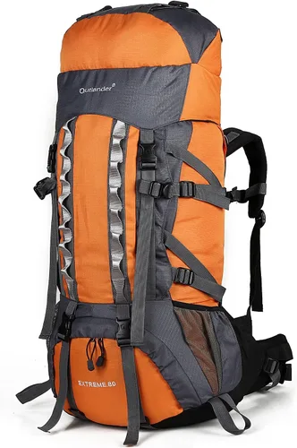 Miniatura 6 de Mochilas de marco interno 80L con cubierta de lluvia Mochila de senderismo al aire libre Bolsa de trekking impermeable, Verde militar, Mochila