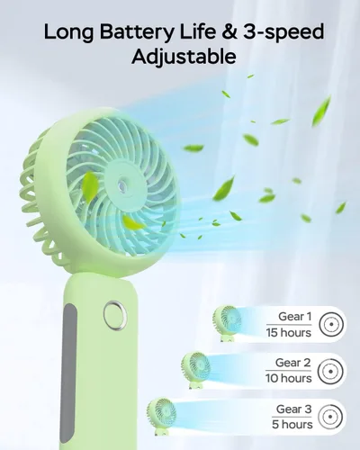Miniatura 3 de Ventilador de nebulización portátil de mano, recargable por USB, plegable con tanque de agua, 3 velocidades, para viajes y exteriores (matcha)