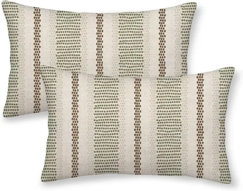 Miniatura 14 de Juego de 2 fundas de almohada con lunares negros de 16 x 16 pulgadas, fundas decorativas estilo bohemio con rayas para exteriores, fundas