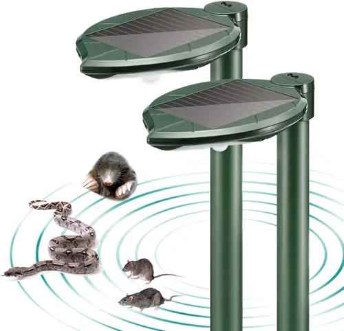 Repelente solar de serpientes ultrasónico para exteriores con luz LED, repelente sónico de topos alimentado por energía solar, topos de serpiente