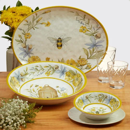 Miniatura 5 de Bee Sweet - Platos de ensalada y postre de melamina de 9 pulgadas, juego de 6 platos duraderos inastillables con diseño floral y de abeja, sin BPA