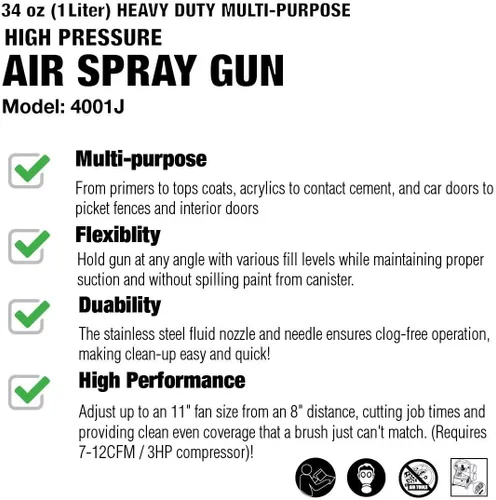 Miniatura 3 de Thunder Hardware 4001J - Pistola rociadora de alimentación por sifón de 34 onzas, boquilla de 0.06 pulgadas para una variedad de pinturas de baja