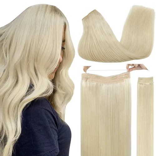 Miniatura 38 de GOO GOO Extensiones de Cabello Humano con Alambre, 18A/613A Rubio Oscuro mezclado con Rubio Decolorado Resaltado 18 pulgadas 95g, Extensiones