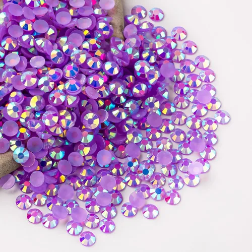 Miniatura 94 de Diamantes de imitación AB verdes a granel, 5000 piezas de diamantes de imitación de fondo plano redondos de gelatina AB sin fijación térmica, gemas