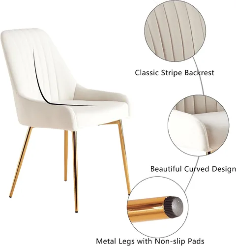Miniatura 5 de ANOUR Juego de 4 sillas de comedor modernas de terciopelo, sillas de comedor tapizadas con patas de metal dorado, sillas laterales sin brazos
