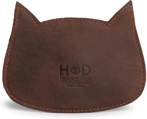 Miniatura 21 de Hide & Drink, Cartera en forma de gato, bolsa para monedas, soporte para dinero, accesorio de viaje, cuero de grano completo, hecho a mano, Negro