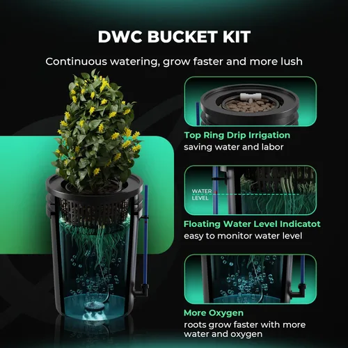 Miniatura 3 de Sistema de cultivo hidropónico Mars Hydro DWC de 5 galones de cultivo de agua profunda con bomba de aire de 8W, manguera de aire multiusos, piedra