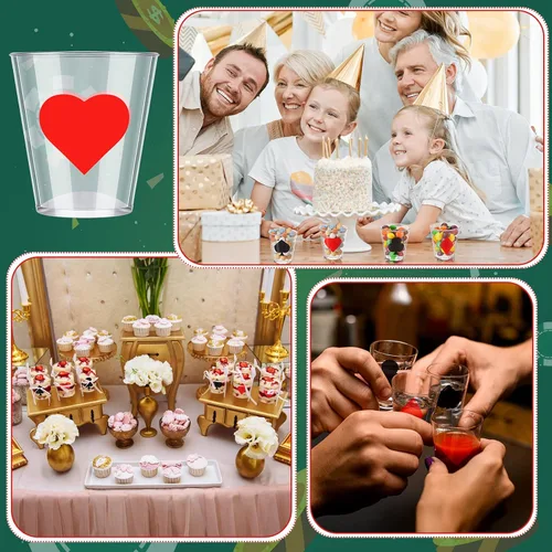 Miniatura 7 de Zubebe 72 vasos de chupito de casino de 2 onzas de plástico, vasos de casino de póquer para fiestas temáticas de Las Vegas, suministros de póquer