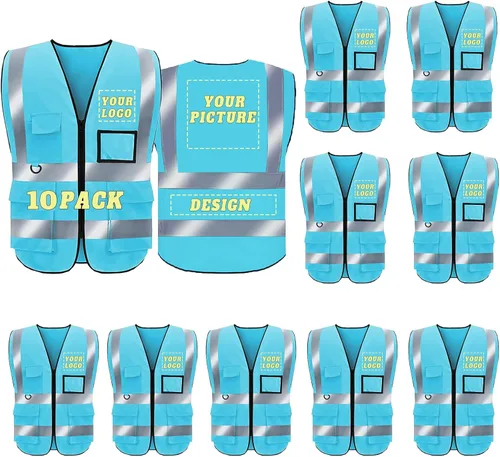 Miniatura 17 de Chaleco de seguridad con logotipo personalizado de alta visibilidad, chaleco reflectante clase 2, ropa de trabajo de construcción con 5 bolsillos