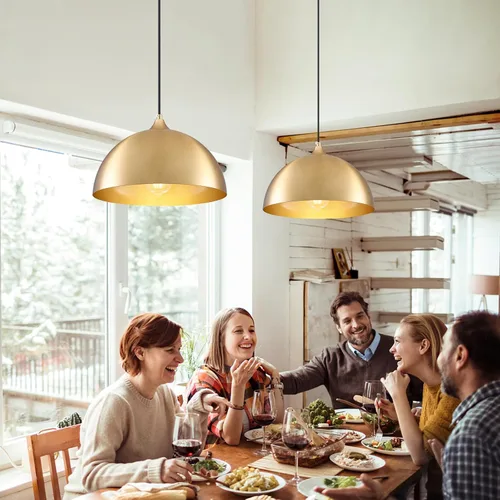 Miniatura 4 de Lámpara Colgante Industrial Electrochapada en Oro de 11.8 pulgadas, Paquete de 2, Lámparas Colgantes de Metal para Isla de Cocina, Lámpara Colgante