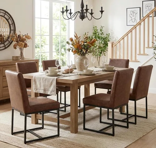 Miniatura 14 de Shunzhi Juego de 2 sillas de comedor modernas tapizadas de cuero PU, sillas de comedor de mediados de siglo, sillas laterales sin brazos, cómodas