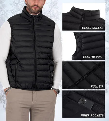Miniatura 5 de Polu Chaleco acolchado para hombre, sin mangas, con cremallera, ligero, cálido, con bolsillos