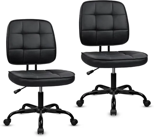 Miniatura 18 de CLATINA Silla de oficina en casa, sin brazos, con ruedas, ergonómica, de cuero, con respaldo bajo, altura ajustable, giratoria de 360°, silla