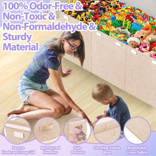 Miniatura 5 de Caja de almacenamiento de juguetes extra grande con divisor de tapa, cofre organizador de juguetes plegable resistente, contenedores cajas cestas