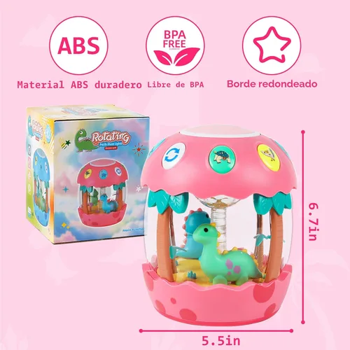 Miniatura 5 de M SANMERSEN Juguetes para bebés de 6 a 12 meses, juguetes musicales giratorios de dinosaurio para bebés de 0 a 6 a 12 a 18 meses, juguetes para Rosa