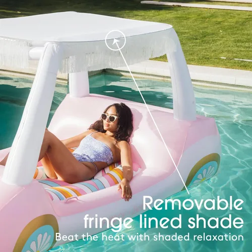 Miniatura 5 de FUNBOY Giant Inflatable Luxury Golf Cart Pool Float, Two Cup Holders, Removable Fringe Shade, Float for Summer Pool Party and Entertainment Carrito