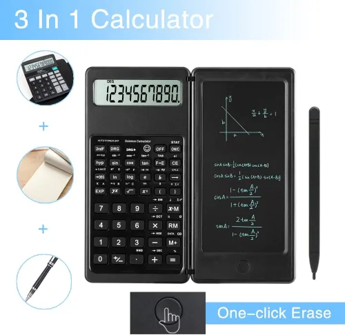 Miniatura 2 de Calculadoras científicas, calculadora para la escuela, pantalla grande de 10 dígitos, Calculadora científica con bloc de notas, calculadora de Negro