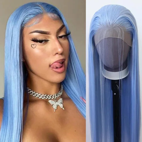 Miniatura 12 de 99J Peluca larga y lisa 99J color borgoña sintética con encaje frontal, predesfilada con línea de cabello natural para mujeres de moda, cabello