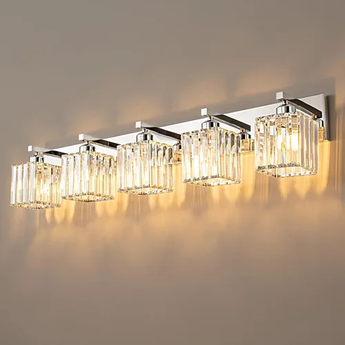 Miniatura 34 de Lámpara de tocador moderna de 2 luces de níquel cepillado, lámpara de tocador de cristal, luz de pared de baño, accesorios de iluminación de baño