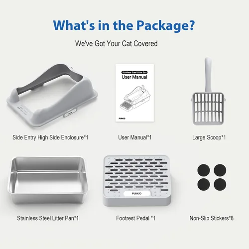 Miniatura 8 de Furkid Caja de arena para gatos de acero inoxidable con tapa, caja de arena extra grande XL para gatos grandes, bandeja de metal de alta cara