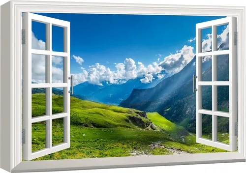 Miniatura 9 de wall26 - Cuadro en lienzo para pared, vista de ventana, río neón turquesa, rápido, bosque, lago, arroyo, naturaleza salvaje, fotografía, realismo