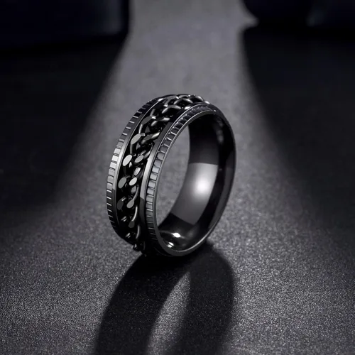 Miniatura 5 de Anillos giratorios para hombres y mujeres, anillos de ansiedad para hombres, anillos de cadena para adultos, anillos de titanio y acero Negro Negro