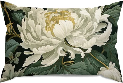Miniatura 71 de ArogGeld Funda de almohada blanca con flores chinoiserie, funda de almohada para sofá, diseño floral verde y blanco, funda de almohada de lino A-12