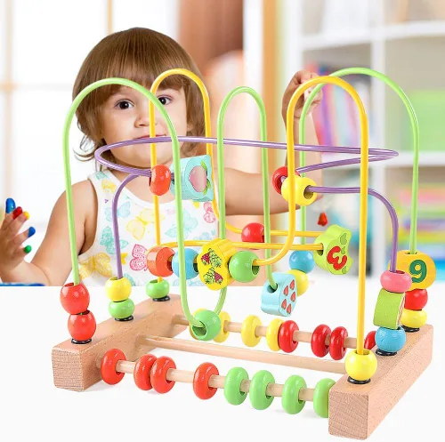 Miniatura 4 de QZMTOY Juguetes de madera para niños pequeños, juguete de laberinto de cuentas para niños pequeños con animales coloridos, frutas y formas, juguetes