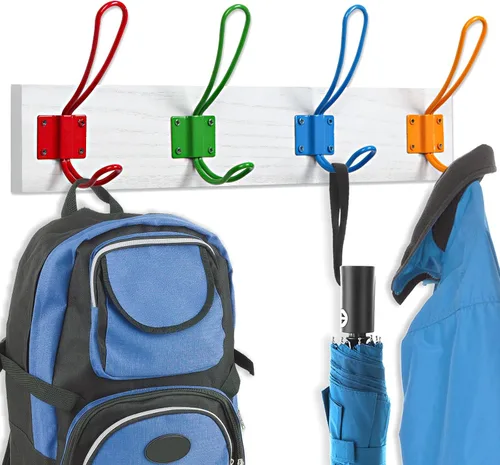 Miniatura 5 de KYSMOTIC Perchero infantil montado en la pared para niños y niñas para colgar abrigos, bufandas, bolsos, bolsos, mochilas, toallas y más, juego