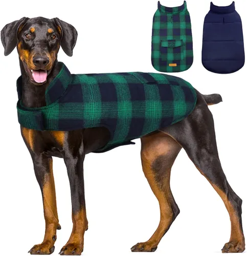 Kuoser - Abrigo de invierno para perro, chaqueta reversible, abrigo cálido de estilo británico, de clima frío, ropa resistente al viento, chaleco