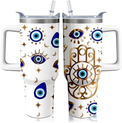 Miniatura 24 de Vaso térmico de alienígena de 40 onzas con asa y pajita abatible, taza aislante de acero inoxidable para amantes de ovnis, taza de café de viaje