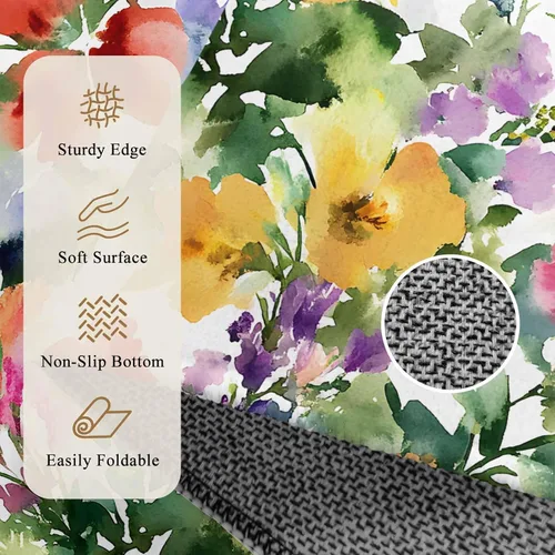 Miniatura 5 de Round Rugs 3 Feet, Green Yellow Floral Non Slip Area Rugs for Living Room, Bedroom, Barhroom, Entryway, Purple Blue Watercolor Retro Leaf Soft