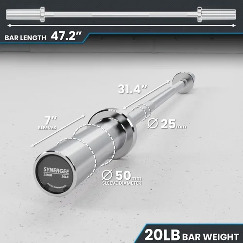 Miniatura 3 de Synergee Barra olímpica de 20 libras y 25 libras, barra de peso olímpica de 2 pulgadas para entrenamiento de fuerza, sentadillas, peso muerto