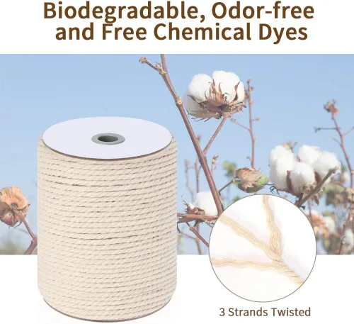 Miniatura 2 de Cordón de macramé de 5 mm x 165 yardas, cuerda de macramé de algodón natural - cuerda de algodón de macramé trenzada de 3 hilos para colgar