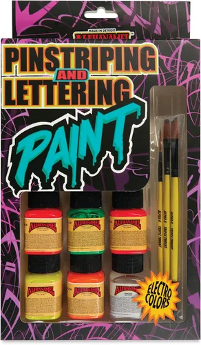 Miniatura 6 de Alphanamel Kit de estudiante de pinstriping, juego de pintura de 5 colores, 3 brochas de rayas Evil Trio y panel de aluminio de doble cara
