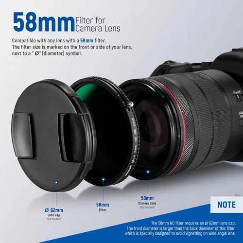 Miniatura 9 de NEEWER 2 en 1 Filtro ND Variable de 58mm ND2–ND32&CPL (Filtro Polarizador Circular) Sin X Cross/30 Capas Nano Recubierto/Vidrio Óptico HD/Marco