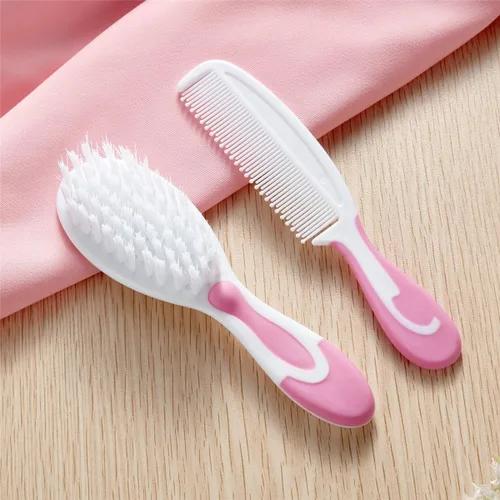 Miniatura 2 de Juego de cepillo y peine para el pelo del bebé, cepillos para el pelo del bebé recién nacido, regalo perfecto para recién nacidos (rosa)