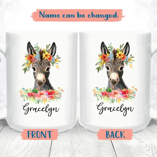 Miniatura 2 de Taza de café de burro personalizada, bonita taza de café de burro para amantes de los animales, niñas, hermana e hija, taza de té personalizada