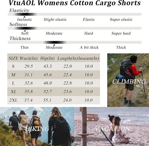 Miniatura 7 de VtuAOL Pantalones cortos cargo para mujer, cintura elástica, cómodos, de algodón, holgados