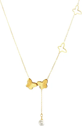 ZHUWE Delicado collar con colgante de mariposa de acero inoxidable de doble capa para mujeres y niñas, regalo de joyería