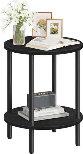 Miniatura 8 de CHOEZON Mesa auxiliar redonda de 15.7 pulgadas, mesa auxiliar de 2 niveles, mesa auxiliar pequeña con tubo de metal, mesa auxiliar industrial