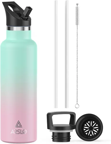 Miniatura 35 de Botellas de agua de doble pared de acero inoxidable, botella aislada al vacío con tapa con popote, botella de agua aislada mantiene el agua fría